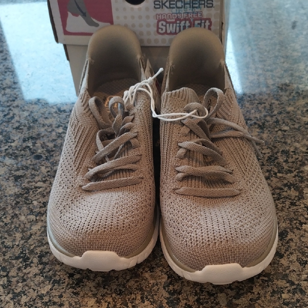 Skechers Taupe Knit Lace-Up Sneakers